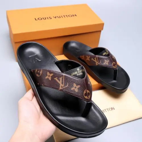 Men Louis Vuitton Slippers Casual Leather flip-flops Double leather high quality outsole wear resistant #99897391