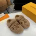 Louis Vuitton Cozy Fluffy Slippers with Leather Straps and Brand Embellishments #B54551