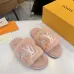 Louis Vuitton Cozy Fluffy Slippers with Leather Straps and Brand Embellishments #B54552
