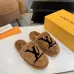 Louis Vuitton Cozy Fluffy Slippers with Leather Straps and Brand Embellishments #B54556