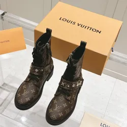 Louis Vuitton Monogram Ankle Boots with Lace-Up, Zipper and Decorative Straps #B54558