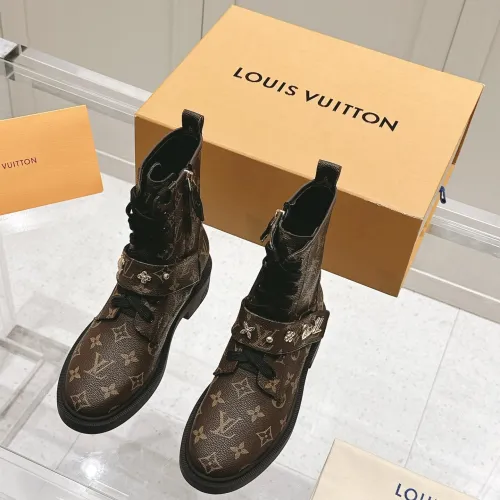 Louis Vuitton Monogram Ankle Boots with Lace-Up, Zipper and Decorative Straps #B54558
