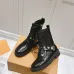 Louis Vuitton Shiny Black Ankle Boots with Lace-Up, Zipper and Decorative Straps #B54557