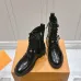 Louis Vuitton Shiny Black Ankle Boots with Lace-Up, Zipper and Decorative Straps #B54557