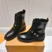 Louis Vuitton Shiny Black Ankle Boots with Lace-Up, Zipper and Decorative Straps #B54557