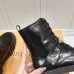 Louis Vuitton Shiny Black Ankle Boots with Lace-Up, Zipper and Decorative Straps #B54557