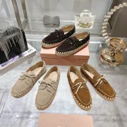 Miu Miu Bow Woven Suede & Leather Boat Shoes #B53126