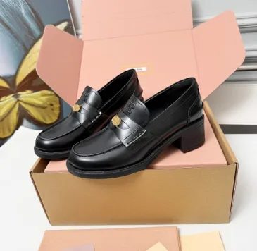 Miu Miu Women's Glossy Leather Chunky Heel Loafers #B66101