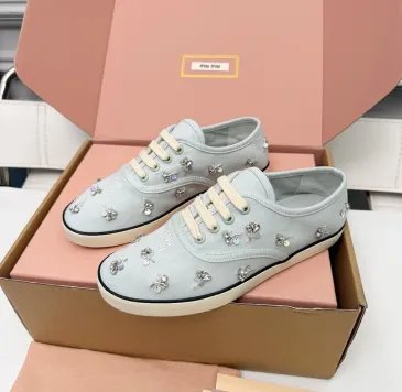 Miu Miu Women's Rhinestone Embroidered Canvas Sneakers #B66099