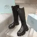 Prada Inspired Black Leather Knee-High Boots With Chunky Platform Sole #B54537