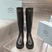 Prada Inspired Black Leather Knee-High Boots With Chunky Platform Sole #B54537