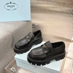 Prada Style Black Leather Loafers With Chunky Platform Sole #B54534