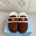 Prada Women's Shearling Lined Mule Slippers Triangle Logo Thick Sole Design for Cozy Luxury Winter Footwear #B57746