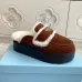 Prada Women's Shearling Lined Mule Slippers Triangle Logo Thick Sole Design for Cozy Luxury Winter Footwear #B57746