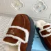 Prada Women's Shearling Lined Mule Slippers Triangle Logo Thick Sole Design for Cozy Luxury Winter Footwear #B57746