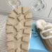 Prada Women's Shearling Lined Mule Slippers Triangle Logo Thick Sole Design for Cozy Luxury Winter Footwear #B57747