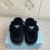 Prada Women's Shearling Lined Mule Slippers Triangle Logo Thick Sole Design for Cozy Luxury Winter Footwear #B57748