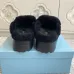 Prada Women's Shearling Lined Mule Slippers Triangle Logo Thick Sole Design for Cozy Luxury Winter Footwear #B57748