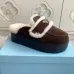 Prada Women's Shearling Lined Mule Slippers Triangle Logo Thick Sole Design for Cozy Luxury Winter Footwear #B57749