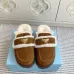 Prada Women's Shearling Lined Mule Slippers Triangle Logo Thick Sole Design for Cozy Luxury Winter Footwear #B57750