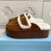 Prada Women's Shearling Lined Mule Slippers Triangle Logo Thick Sole Design for Cozy Luxury Winter Footwear #B57750