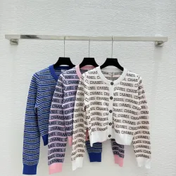  Chanel Women's Logo Knit Cardigan and Sweater in Striped Pattern #B54527