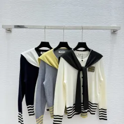  Miu Miu Women's Wool Sweaters: Stylish Sailor  inspired Designs with Colorful Stripes and Brand Emblem #B54813