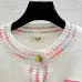 2025 Chanel White Knit Sweater with Colorful Tweed Stripe and CC Logo #B54507