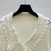 2025 Cream Knit Mesh Cardigan with V-Neck and Ruffle Detailing #B54508