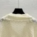 2025 Cream Knit Mesh Cardigan with V-Neck and Ruffle Detailing #B54508