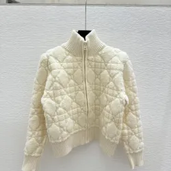 2025 Dior Ecru Cannage Knit Cropped Zip-Up Cardigan #B54503