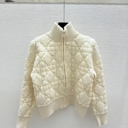 2025 Dior Ecru Cannage Knit Cropped Zip-Up Cardigan #B54503
