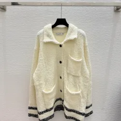 2025 Dior Women's Wool Cardigan: Chic Collared Style with Functional Pockets and Exquisite Trim Details #B54812