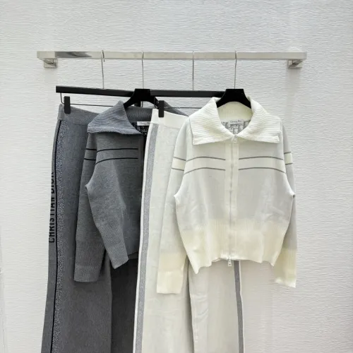 2025 Dior Women's Wool Sweater and Skirt Sets  Elegant Zip   up Styles with Chic Striped Details for Fashion #B54817