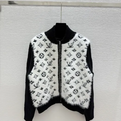 2025 LV Women's Wool Zip up Sweater Chic Mock Neck with Fluffy Monogram - Embroidered Front #B54815