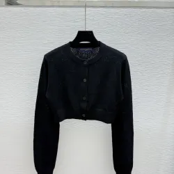2025 Louis Vuitton Women's Classic Cropped Black Knit Cardigan with Button Front and a Fine  Luxurious Weave #B54792