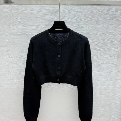 2025 Louis Vuitton Women's Classic Cropped Black Knit Cardigan with Button Front and a Fine  Luxurious Weave #B54792