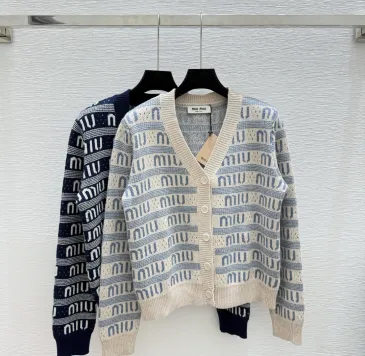 2025 Miu Miu Women's Wool Cardigan with Signature Logo Pattern  V neck and Chic Design #B54799