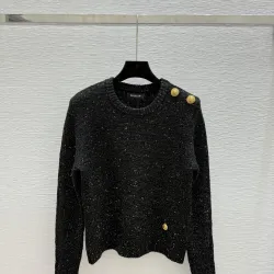 Balmain 2025 Women's Wool Sweater with Gold Buttons Sparkle Yarn  Crew Neck for Elegant Style #B54796