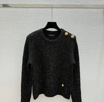 Balmain 2025 Women's Wool Sweater with Gold Buttons Sparkle Yarn  Crew Neck for Elegant Style #B54796
