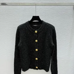 Balmain 2025 Women's Wool Sweater with Gold Buttons Sparkle Yarn  Crew Neck for Elegant Style #B54797