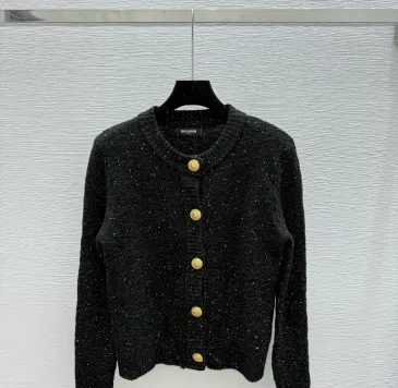 Balmain 2025 Women's Wool Sweater with Gold Buttons Sparkle Yarn  Crew Neck for Elegant Style #B54797