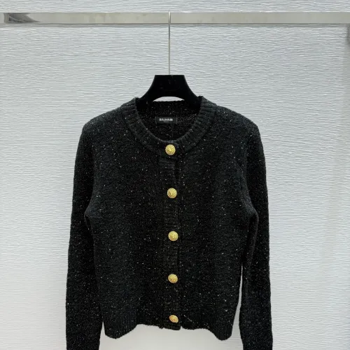 Balmain 2025 Women's Wool Sweater with Gold Buttons Sparkle Yarn  Crew Neck for Elegant Style #B54797