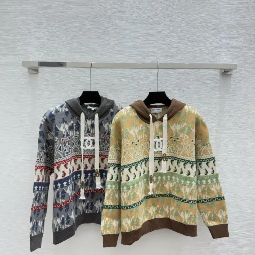 Chanel Women's Hooded Sweaters  Fair Isle Pattern with CC Logo and Drawstring Detail for Fashion Aficionados #B56272