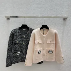 Chanel Women's Knitted Cardigans Tweed  Style Fabric with CC Logo and Gold Button Details for Luxury Enthusiasts #B56271 Chanel Women's Knitted Cardigans Tweed  Style Fabric with CC Logo and Gold Button Details for Luxury Enthusiasts #B56271