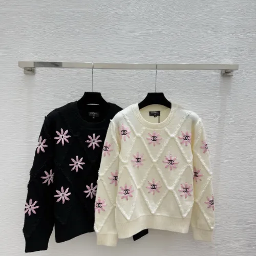 Chanel Women's Knitted Sweaters: Floral   CC Logo Embroidery with Argyle Design for Luxury Fashion Lovers #B56270