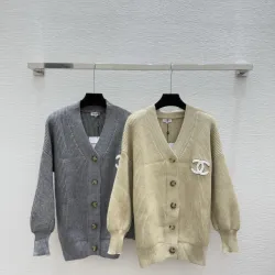 Chanel Women's V   Neck Cardigans  Ribbed Knit with Iconic CC Logo and Button Detail for Luxury Lovers #B56274