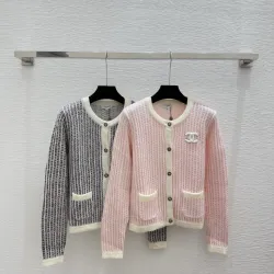 Chanel Women's V   Neck Cardigans  Ribbed Knit with Iconic CC Logo and Button Detail for Luxury Lovers #B56276