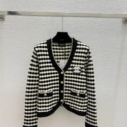 Chanel Women's V   Neck Cardigans  Ribbed Knit with Iconic CC Logo and Button Detail for Luxury Lovers #B56277