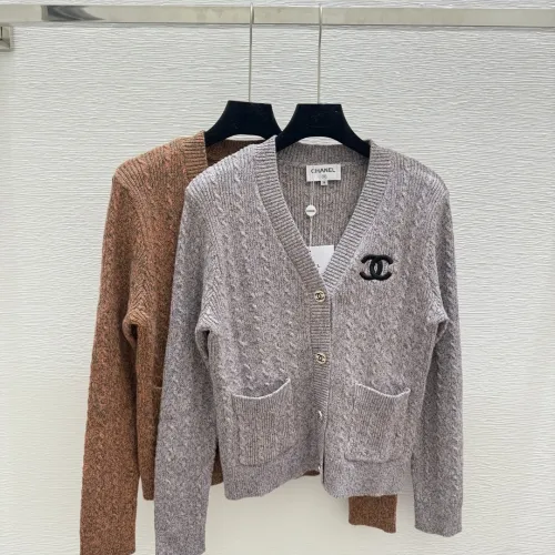 Chanel Women's V-Neck Cardigan with CC Logo Patch and Gold Buttons #B54522